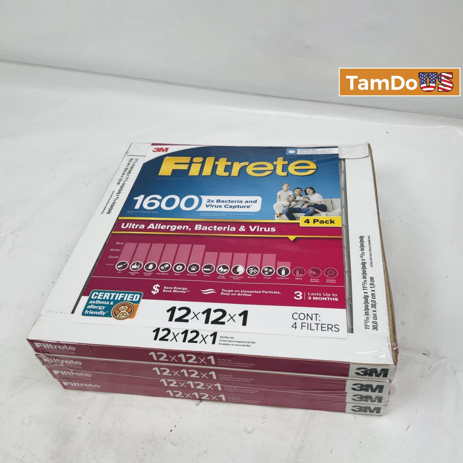 Filtrete 1600 MPR Ultra Allergen 2X Bacteria & Virus Filter 12x12x1 (4 Pack) - Photo 1 - Real photo at TamDo.us