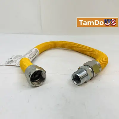 Flexible Yellow Coated Stainless Steel Gas Connector Hose, 1/2" FIP x 1/2" MIP - CSA Certified - Thumbnail 1
