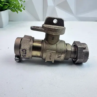 Ford Meter Box 3/4" NL Brass Ball Corporation Stop Valve CTS Compression - Thumbnail 3