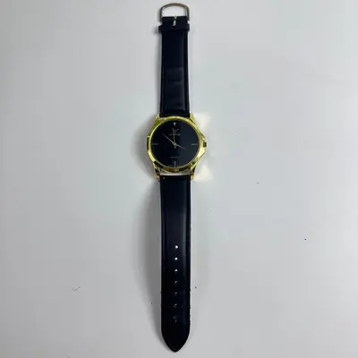 Geneva Quartz Womens Watch Gold Tone Case Black Dial Leather Strap Japan Movt - Thumbnail 4