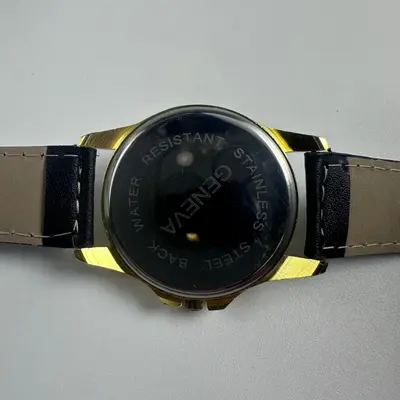 Geneva Quartz Womens Watch Gold Tone Case Black Dial Leather Strap Japan Movt - Thumbnail 3