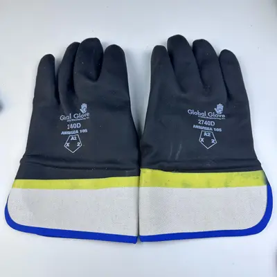 Global Glove 2740D Black/Yellow Large Velvet Work Gloves PVC Both Sides Coating - New Open Box - Real photo at TamDo.us