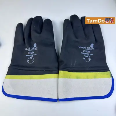 Global Glove 2740D Black/Yellow Large Velvet Work Gloves PVC Both Sides Coating - Thumbnail 4