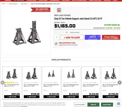 Gray Manufacturing 25-TF 25 Ton Heavy Duty Vehicle Support Jack Stand 12-20" - Thumbnail 2