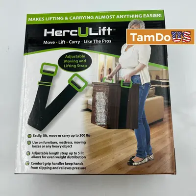 HercULift Adjustable Moving & Lifting Strap with Handles, Supports up to 300lbs - Thumbnail 1