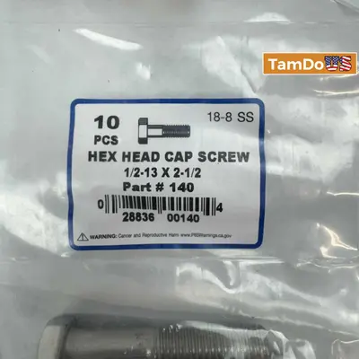 HEX HEAD CAP SCREW 1/2-13 X 2-1/2 Part #140 (10Pcs) - New - Real photo at TamDo.us
