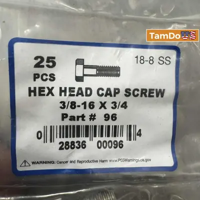 Hex Head Cap Screw 3/8-16 x 3/4 Part #96 (25Pcs) - Thumbnail 3