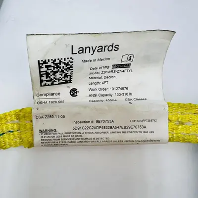 Honeywell Miller 226WRS-Z7/4FTYL Safety Lanyard 4FT Dacron - Thumbnail 3