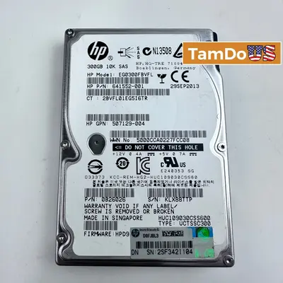 HP 300GB 10K RPM SAS 2.5" Enterprise Server HDD EG0300FBVFL 641552-001 HPD9 - Thumbnail 1
