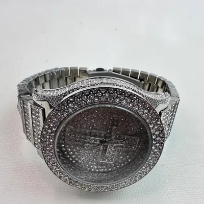 Iced Out Cross Watch 41mm Gold-Tone Quartz - Thumbnail 10
