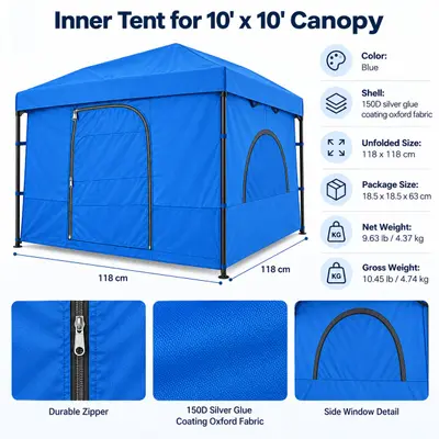Inner Tent for 10x10 Straight Leg Canopy Pop Up Gazebo Camping Blue SKU 10106 - Thumbnail 2