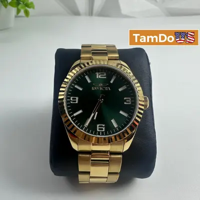Invicta $249 Specialty 49681 Men's 43mm Gold Steel Green Dial Quartz Watch - Thumbnail 1