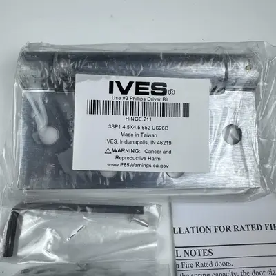 IVES 211 Ball Bearing Door Hinge 4.5" x 4.5", US26D Satin Chrome Finish - Thumbnail 3