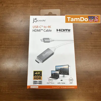 j5create JCC153G USB-C to 4K HDMI Cable 6ft 4K 60Hz HDR DisplayPort Alt Mode - Thumbnail 1