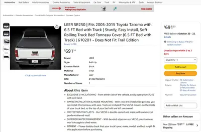 LEER SR250 Truck Bed Cap Hardware Kit 610201 For 2005–2015 Toyota Tacoma 6.5ft - Thumbnail 2