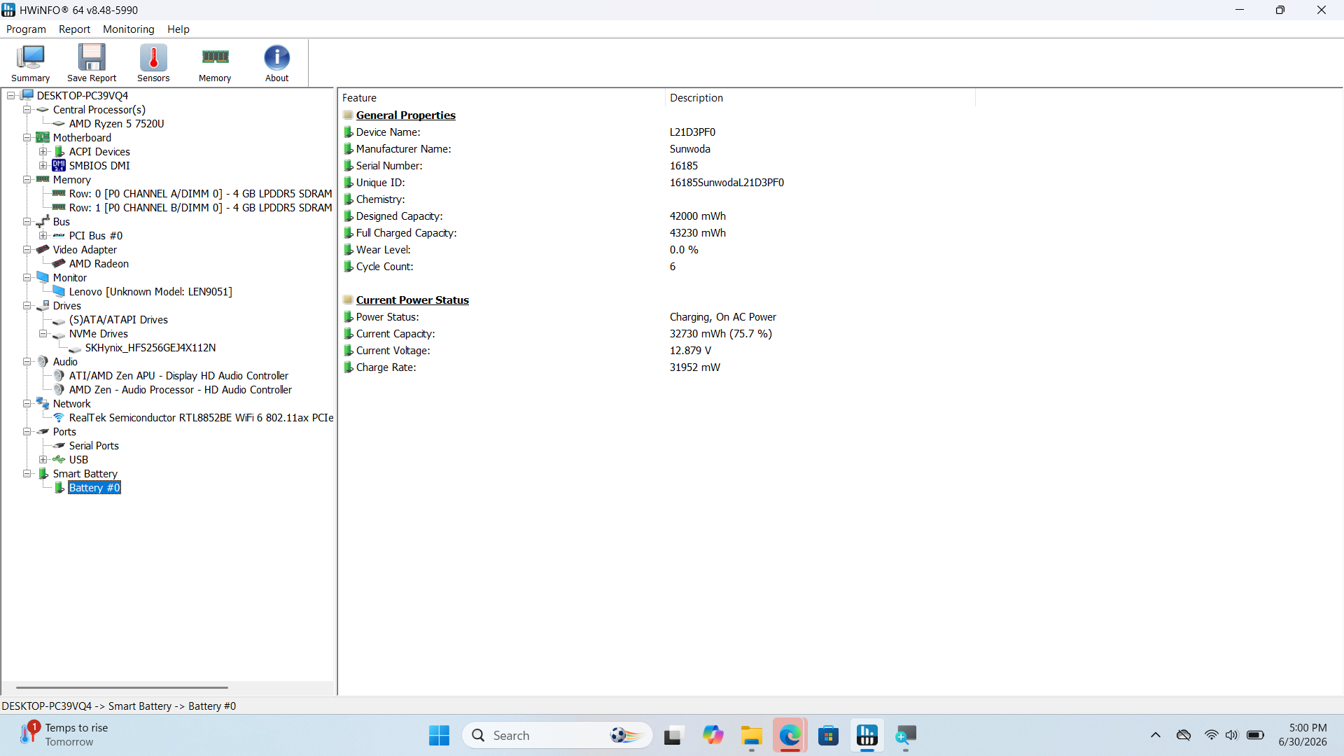 Lenovo IdeaPad 1 15 Laptop, 15.6" FHD, Ryzen 5 7520U, 8GB, 256GB SSD - Thumbnail 2