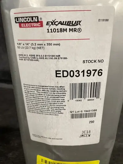 Lincoln Electric Excalibur 11018M MR 1/8" Welding Rods 50lb Can ED031976 E11018M - Thumbnail 3
