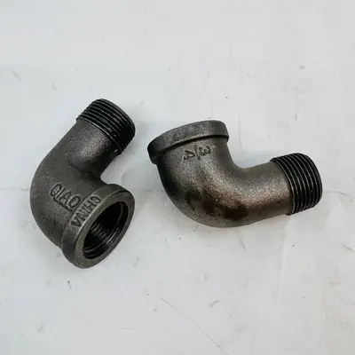 Lot of 2 Black Malleable Iron 90° Street Elbow Pipe Fittings, 1/2" NPT, Threaded - Thumbnail 3