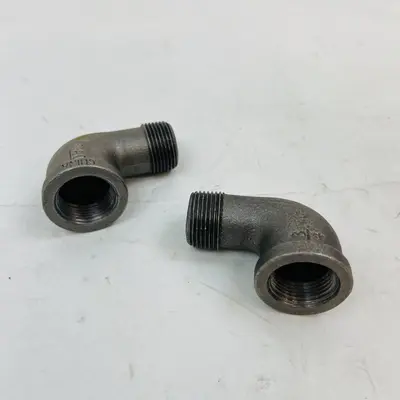 Lot of 2 Black Malleable Iron 90° Street Elbow Pipe Fittings, 1/2" NPT, Threaded - Thumbnail 2