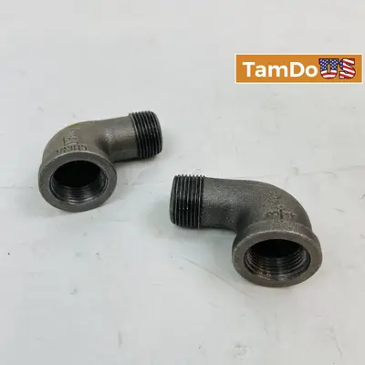Lot of 2 Black Malleable Iron 90° Street Elbow Pipe Fittings, 1/2" NPT, Threaded - Thumbnail 1