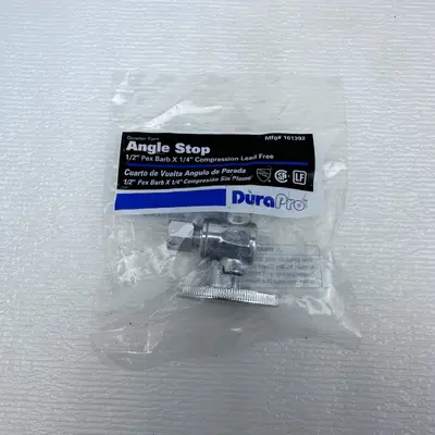 Lot of 2 DuraPro Angle Stop 1/2" Pex Barb X 1/4" Compression - Thumbnail 2