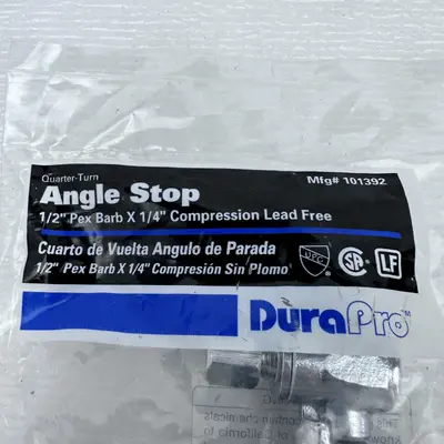 Lot of 2 DuraPro Angle Stop 1/2" Pex Barb X 1/4" Compression - New - Real photo at TamDo.us
