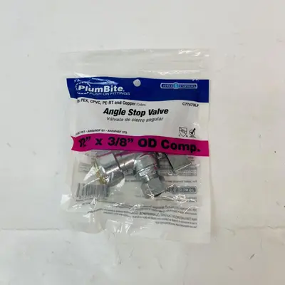 Lot of 2 PlumBite Angle Stop Valve 1/2" x 3/8" OD Comp. Push-On Fittings - Thumbnail 2
