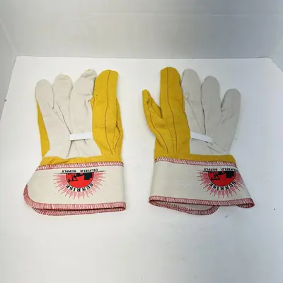 (Lot of 2) Sunrise Oilfield Supply Work Gloves New Collector Farmhouse Decor - Thumbnail 1