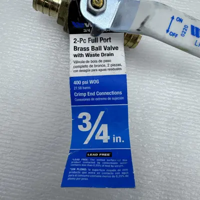 Lot of 2 Watts 2-Piece Full Port Brass Ball Valve 3/4" - Thumbnail 6