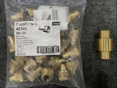 LOT OF 25 Viega PureFlow 46344 3/4" x 3/4" Crimp x FPT Brass - Thumbnail 1
