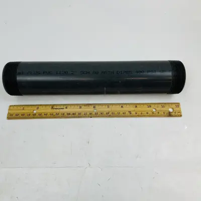 Lot of 3 2" PVC SCH 80 Nipple Pipe Threaded Ends 12" Length - Thumbnail 2