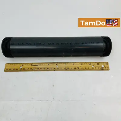 Lot of 3 2" PVC SCH 80 Nipple Pipe Threaded Ends 12" Length - Thumbnail 1