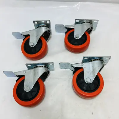 Lot of 4 Waxman 4" Polyurethane Swivel Caster W/Brake - Thumbnail 4