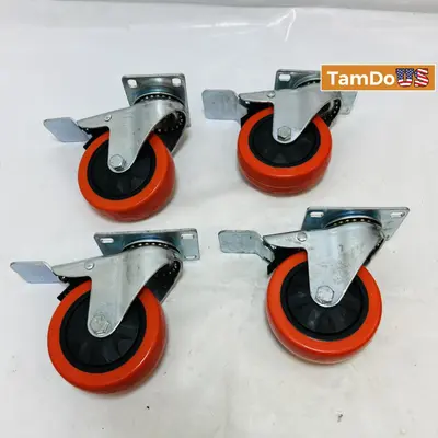 Lot of 4 Waxman 4" Polyurethane Swivel Caster W/Brake - New - Real photo at TamDo.us