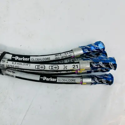 (Lot of 6) Parker 387-4 Hydraulic Hose Assemblies, 1/4" (6.3mm), 3000 PSI, USA - Thumbnail 5