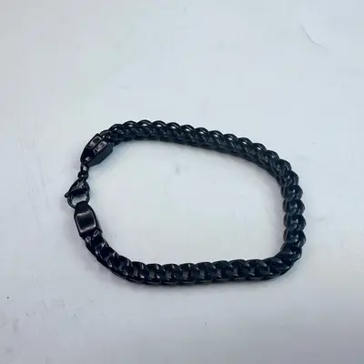 LYNX Mens All Black Stainless Steel Curb Cuban Link Chain Bracelet 8.25" / 21cm - Thumbnail 4