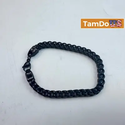 LYNX Mens All Black Stainless Steel Curb Cuban Link Chain Bracelet 8.25" / 21cm - Good - Real photo at TamDo.us