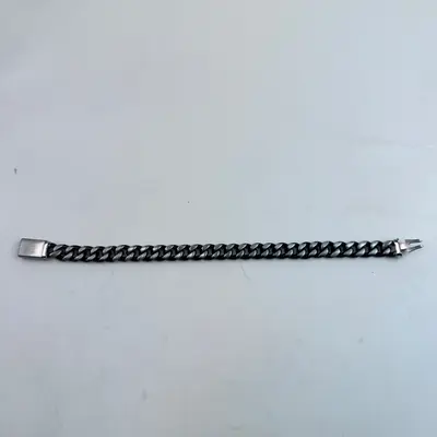 LYNX Mens Two-Tone Black Silver Stainless Steel Curb Cuban Link Bracelet 9.5" - Thumbnail 5