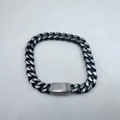 LYNX Mens Two-Tone Black Silver Stainless Steel Curb Cuban Link Bracelet 9.5" - Thumbnail 3