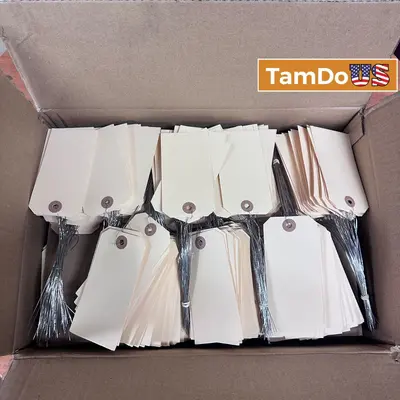 Manila Shipping Tags Pre-Wired 4.75" x 2.375" 13 Pt – Box of 900 Tags - New Open Box - Real photo at TamDo.us