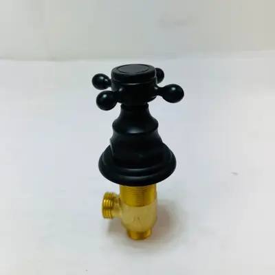 Matte Black Cross Handle Brass Faucet Valve Control Bathroom Basin Sink Tap - Thumbnail 2