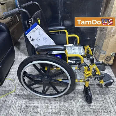 Medline Pediatric Wheelchair, 14"W x 12"D, Yellow - New Open Box - Real photo at TamDo.us