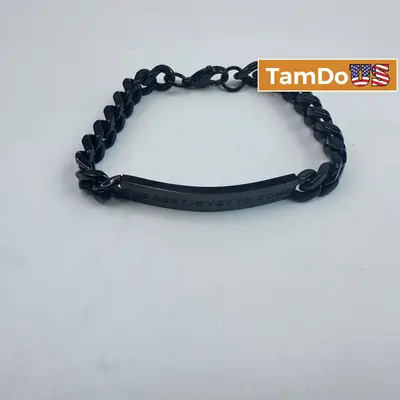 Men Black Stainless Steel Curb Chain ID Bracelet Engraved The Best Is Yet To Com - Good - Real photo at TamDo.us