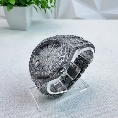 Men’s Luxury Iced Moissanite Watch Silver Tone Full Stone Set Quartz - Thumbnail 2