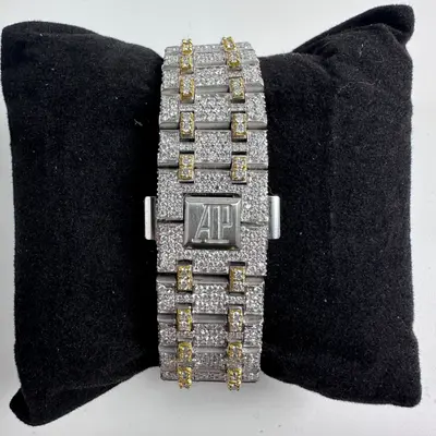 Men's Royal Oak Style Iced Out Automatic Watch Two-Tone Gold CZ Simulated - Thumbnail 5
