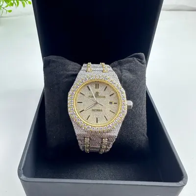 Men's Royal Oak Style Iced Out Automatic Watch Two-Tone Gold CZ Simulated - Thumbnail 8