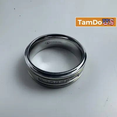 Men's Stainless Steel Ring with Accents & Stones - Size US 12 - Excellent - Real photo at TamDo.us