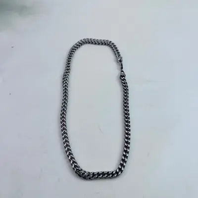 Mens Heavy Stainless Steel Franco Link Chain Necklace 24" Diamond Logo Clasp - Thumbnail 3