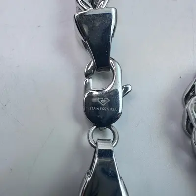Mens Heavy Stainless Steel Franco Link Chain Necklace 24" Diamond Logo Clasp - Thumbnail 4
