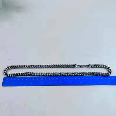 Mens Heavy Stainless Steel Franco Link Chain Necklace 24" Diamond Logo Clasp - Thumbnail 2